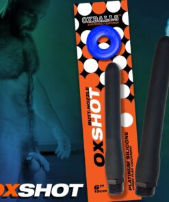OXSHOT shower hose 6" QUICKIE and 12" EXTRA-REACH rubbery platinum silicone nozzles, includes ATOMIC cockring (get a boner &clean out!)